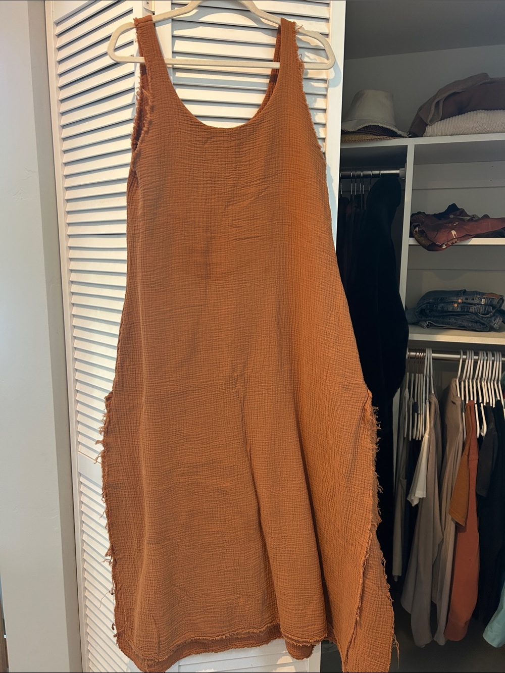 Sleeveless Midi Gauze Dress in Rust Orange
